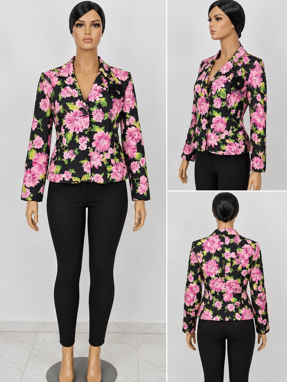 J.B.S. Black Blazer with Pink Floral Print